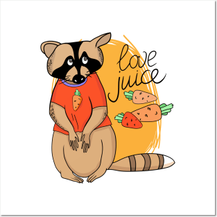 Funny cartoon raccoon and carrot Posters and Art